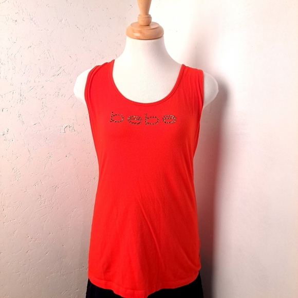 Bebe | Cherry red rhinestone logo Y2K style ripped open back tank top - Picture 2 of 12